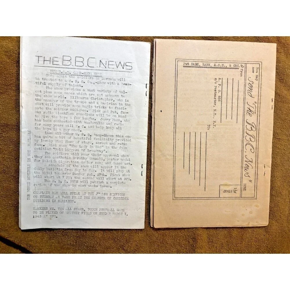 Vintage 1943 BBC News Bermuda Base Command Soldier Newspaper WWII x2​ - Picture 5 of 7